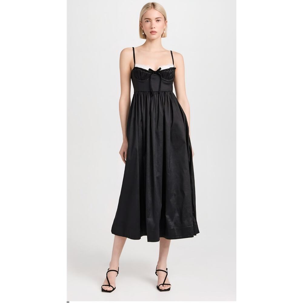 For Love & Lemons Black White Women's Doris Lace Midi Dress Size Small